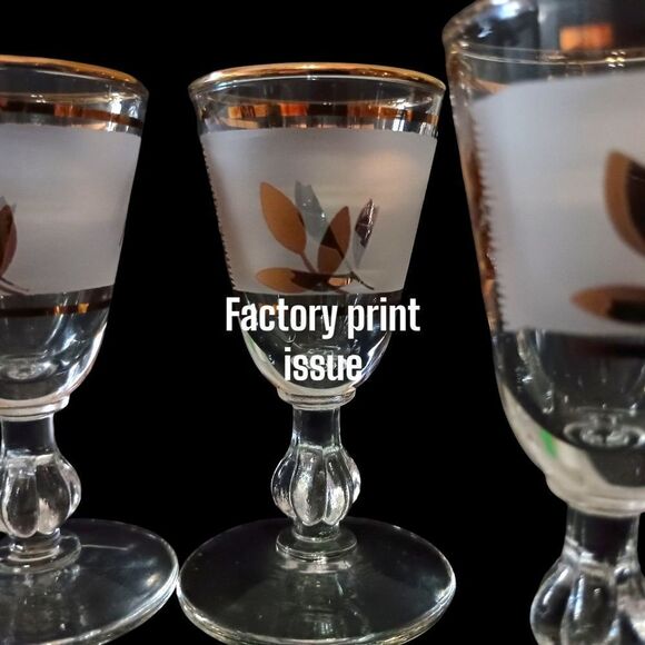 Libbey Golden Foliage Cordial Glasses Frosted Stemmed Gold Oak Leaf MCM Mad Men. - Picture 5 of 16
